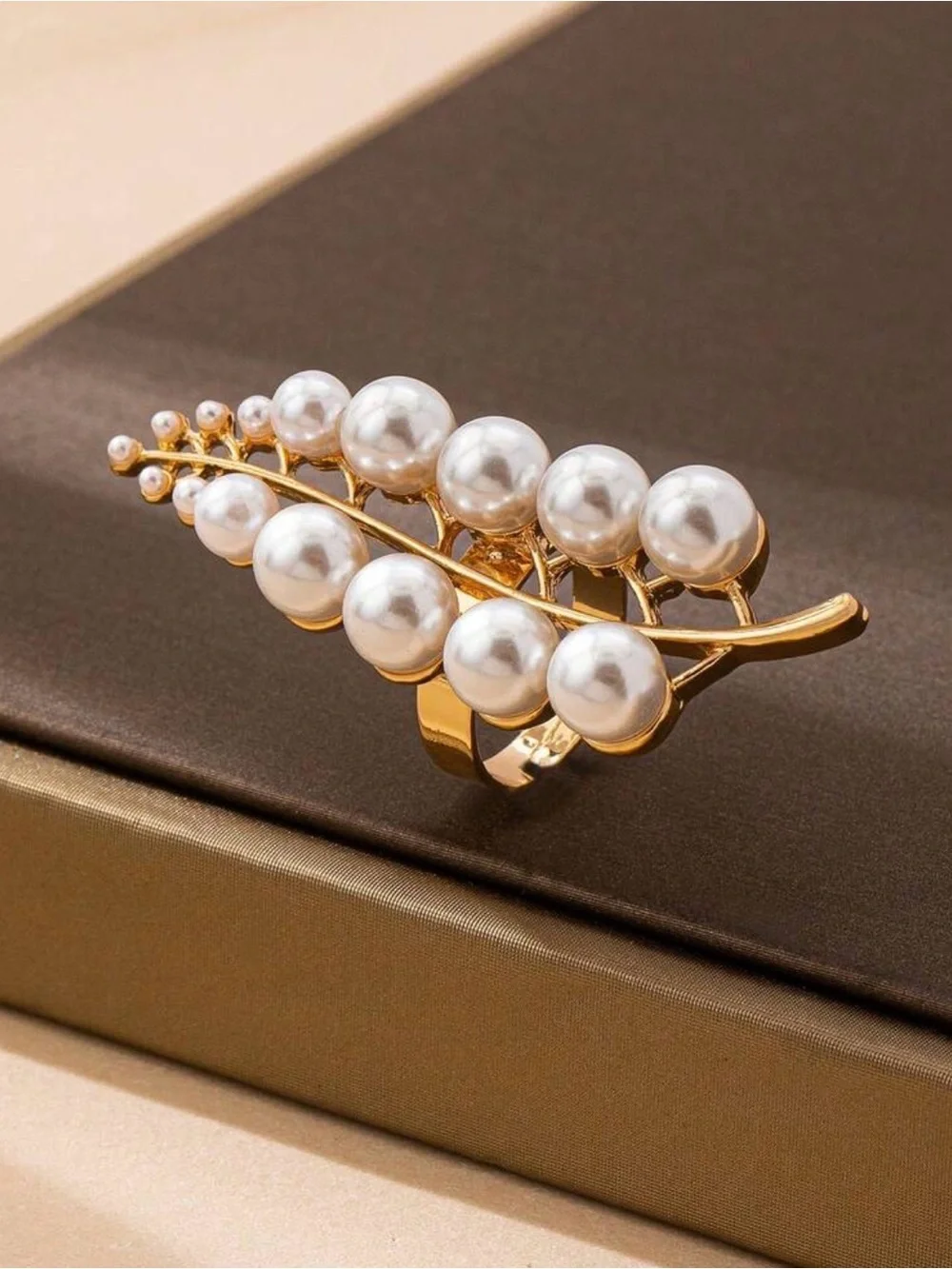 Gold Leaf Ring with White Pearls
